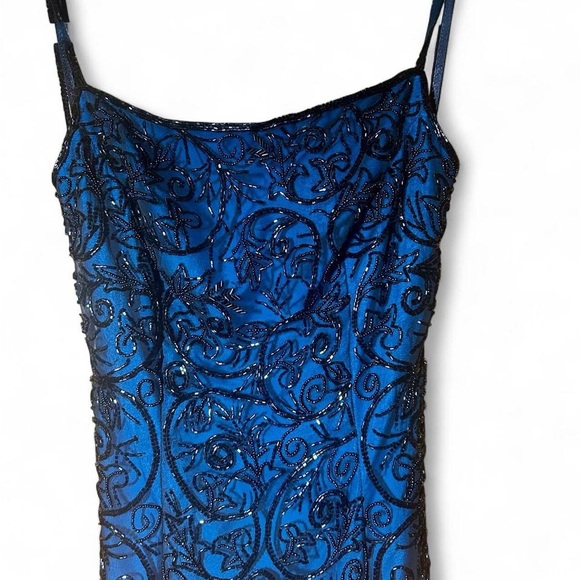 cache navy blue dress $172 Cache Womens 6 Navy Blue Chiffon Pleated Beaded Velvet Draped Sheath  Dress